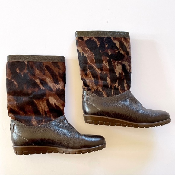 Gucci Brown & Tan Calf Hair Leather Boots - Picture 2 of 11
